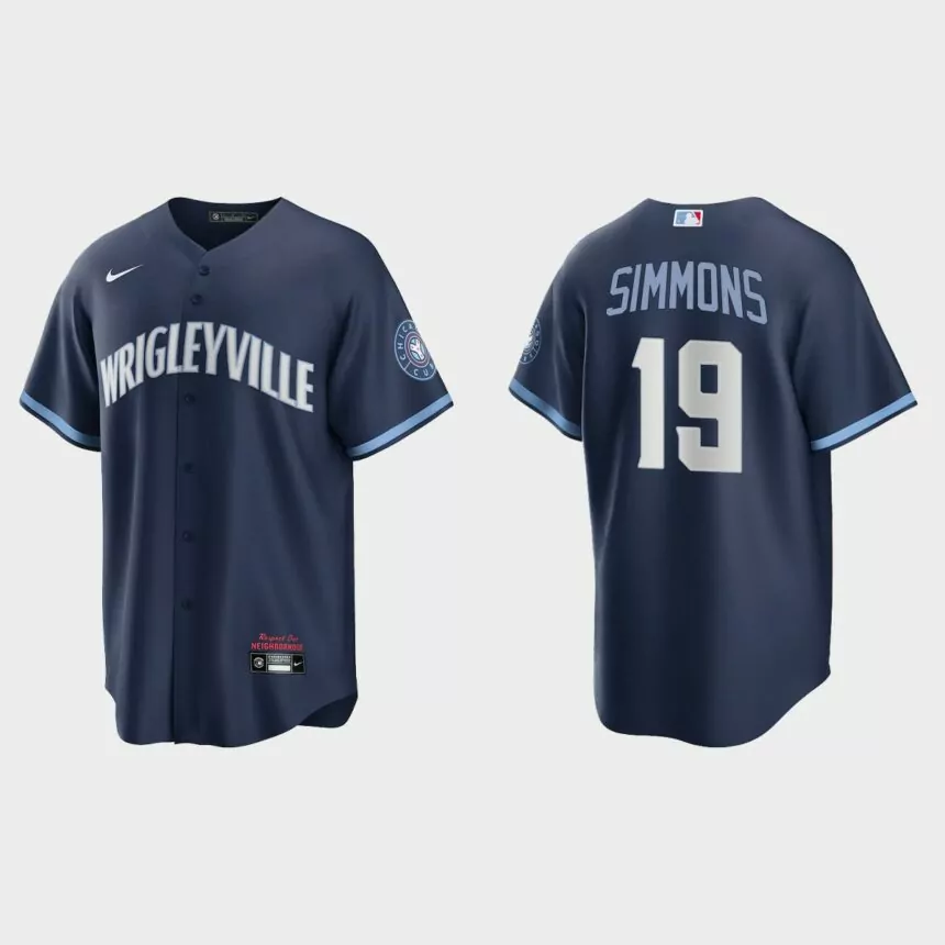 Chicago Cubs Andrelton Simmons 2021 City Connect Replica Jersey – Navy