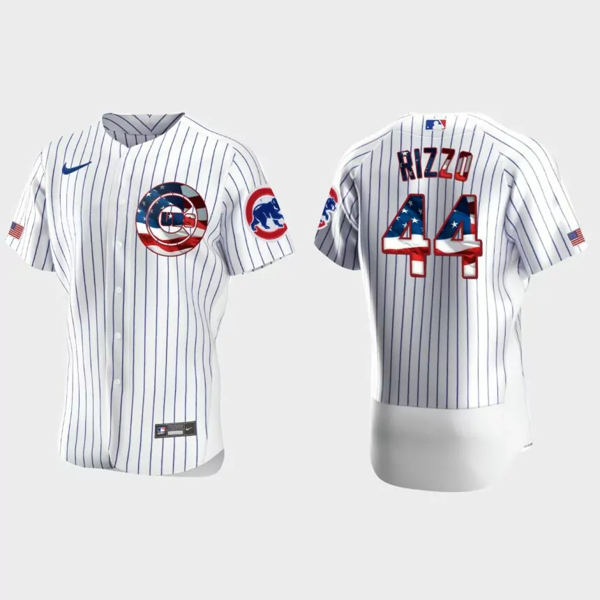 Chicago Cubs Anthony Rizzo 2020 Stars & Stripes 4th of July Jersey – White