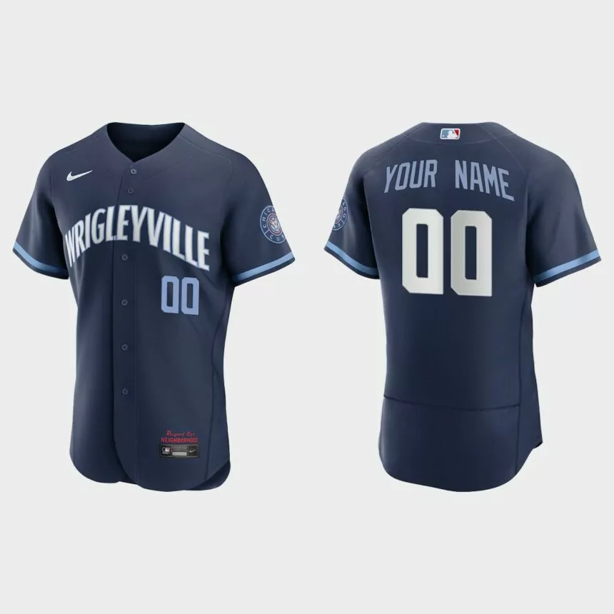 Chicago Cubs Custom 2021 City Connect Authentic Jersey – Navy