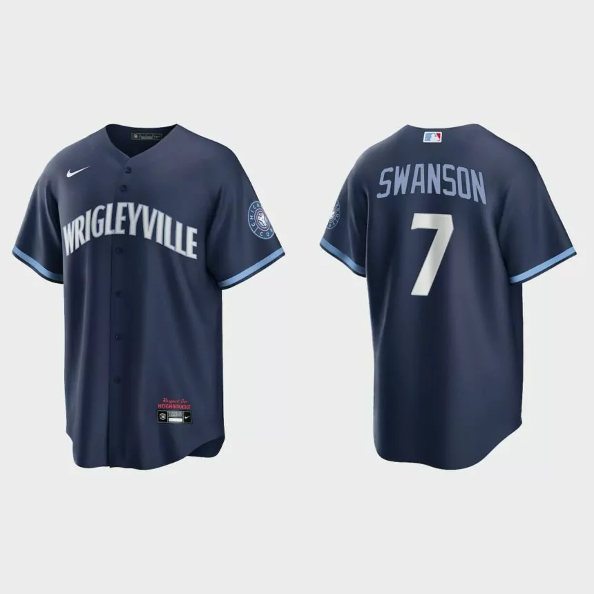 Chicago Cubs Dansby Swanson City Connect Replica Jersey – Navy