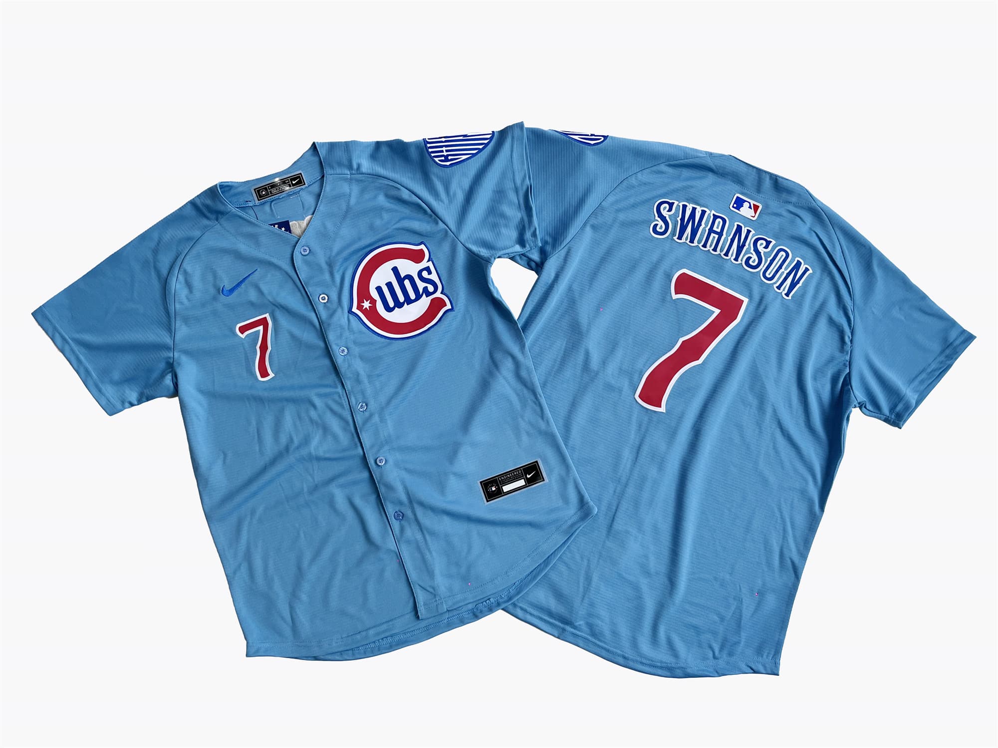 Chicago Cubs Dansby Swanson Nike Light Blue 2nd Alternate Limited Player Jersey.