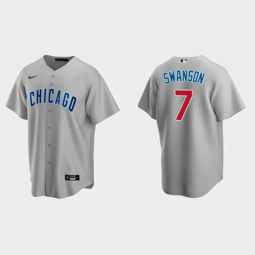 Chicago Cubs Dansby Swanson Replica Road Jersey – Gray