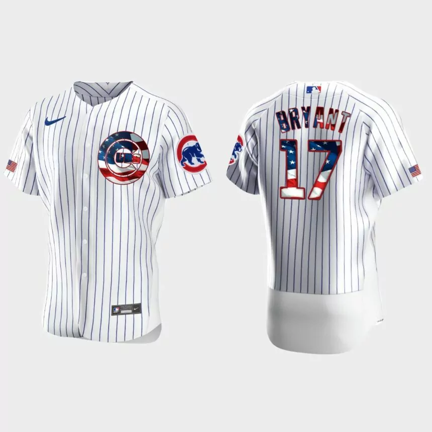 Chicago Cubs Kris Bryant 2020 Stars & Stripes 4th of July Jersey – White