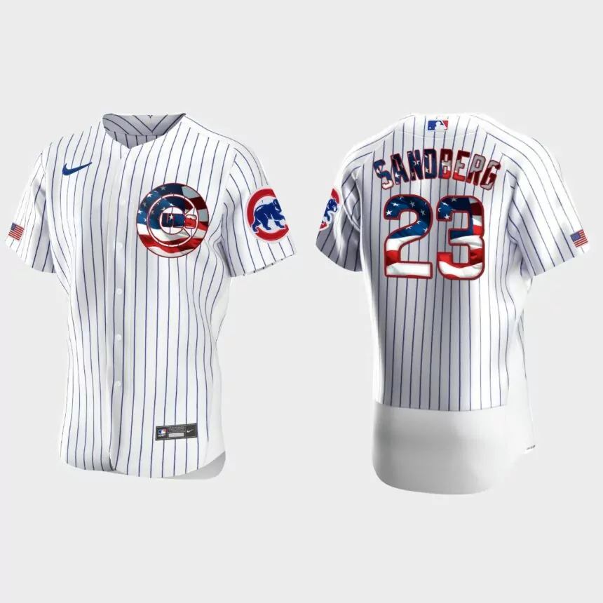 Chicago Cubs Ryne Sandberg 2020 Stars & Stripes 4th of July Jersey – White