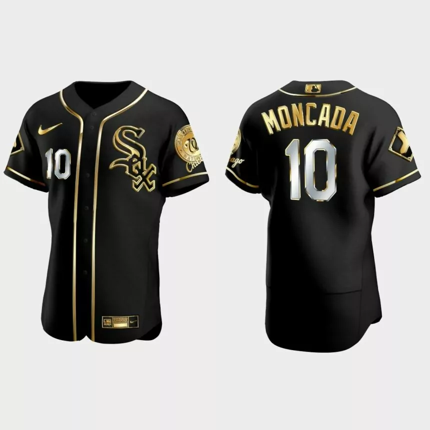 Chicago White Sox #10 Yoan Moncada Golden Edition Authentic Jersey – Black
