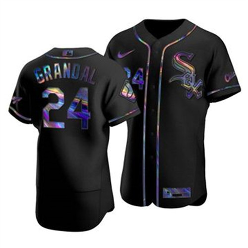 Chicago White Sox #24 Yasmani Grandal Men's Nike Iridescent Holographic Collection MLB Jersey - Black