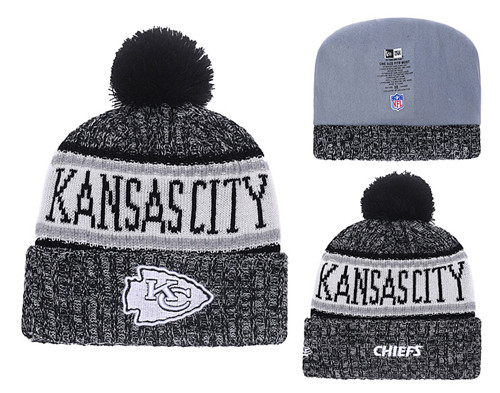 Chiefs Black 2018 NFL Sideline Pom Knit Hat YD