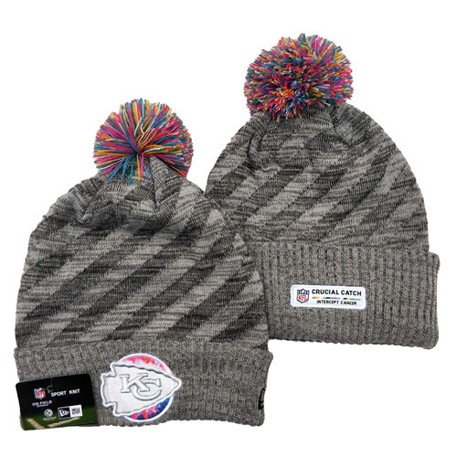 Chiefs Team Logo Gray 2020 NFL Crucial Catch Sport Pom Cuffed Knit Hat YD