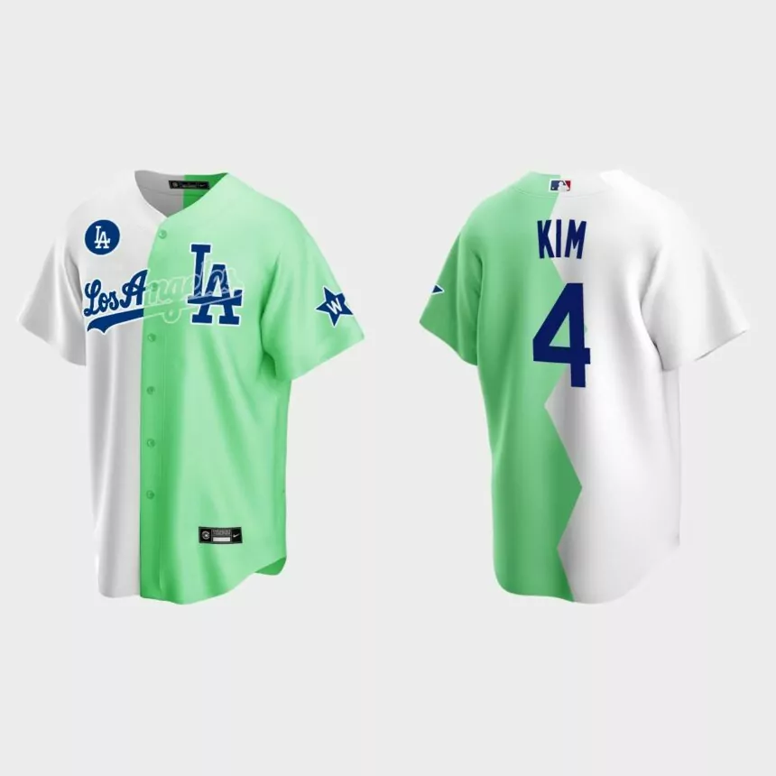 Chloe Kim Los Angeles Dodgers 2022 Celebrity Softball Game Split Jersey – White Green