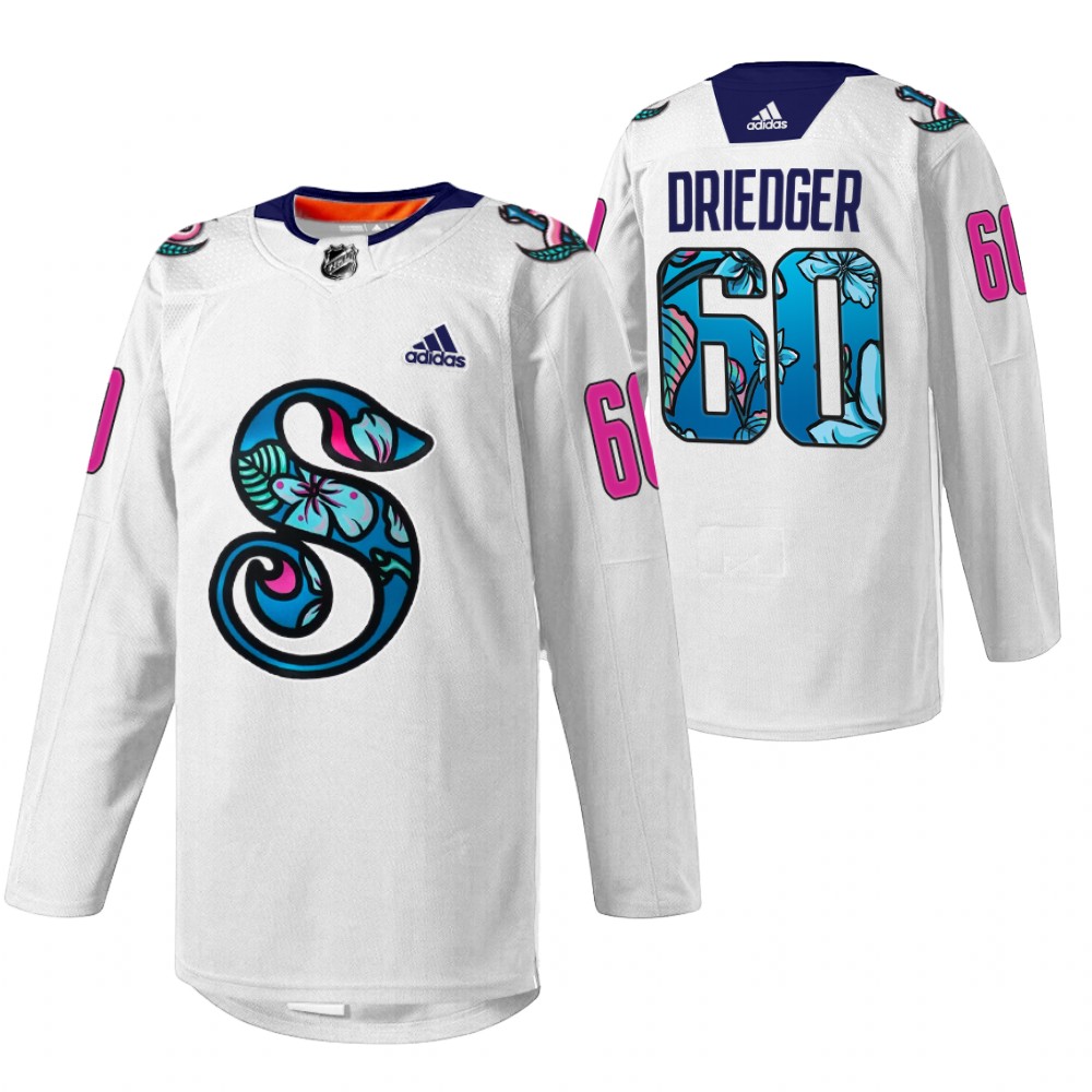 Chris Driedger Kraken Pride Night Jersey White Warmup