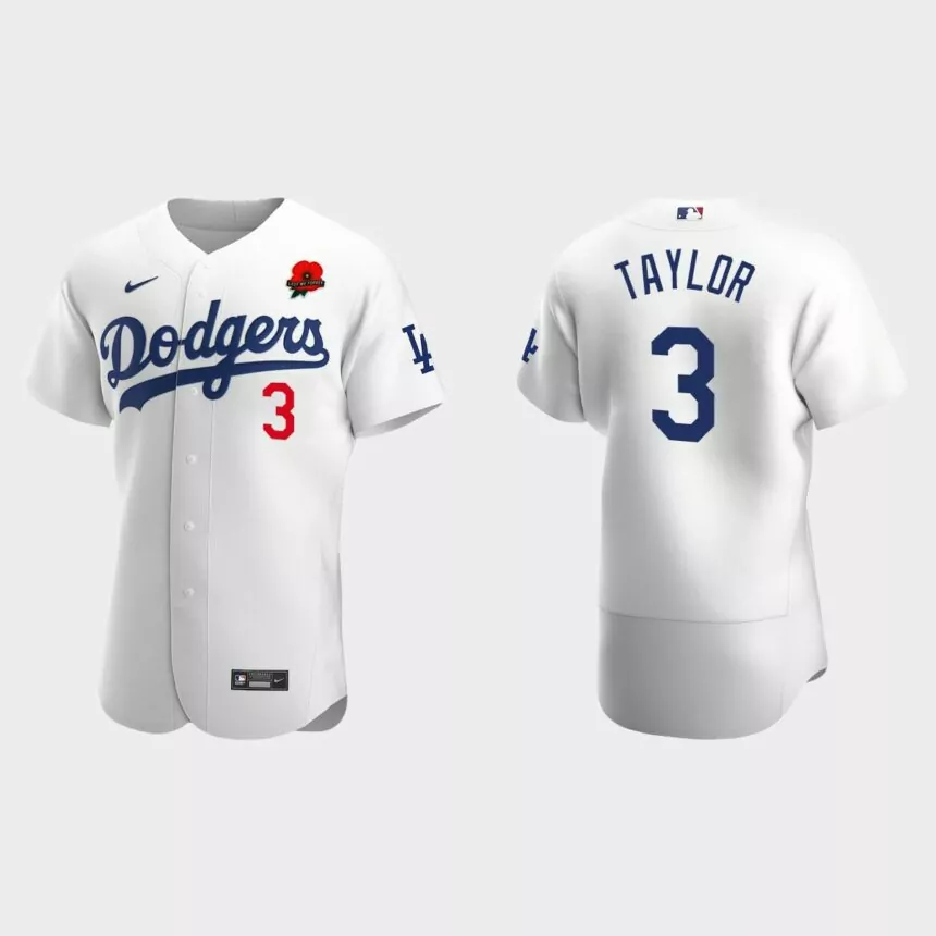 Chris Taylor Los Angeles Dodgers 2022 Memorial Day Poppy Patch Authentic Jersey – White