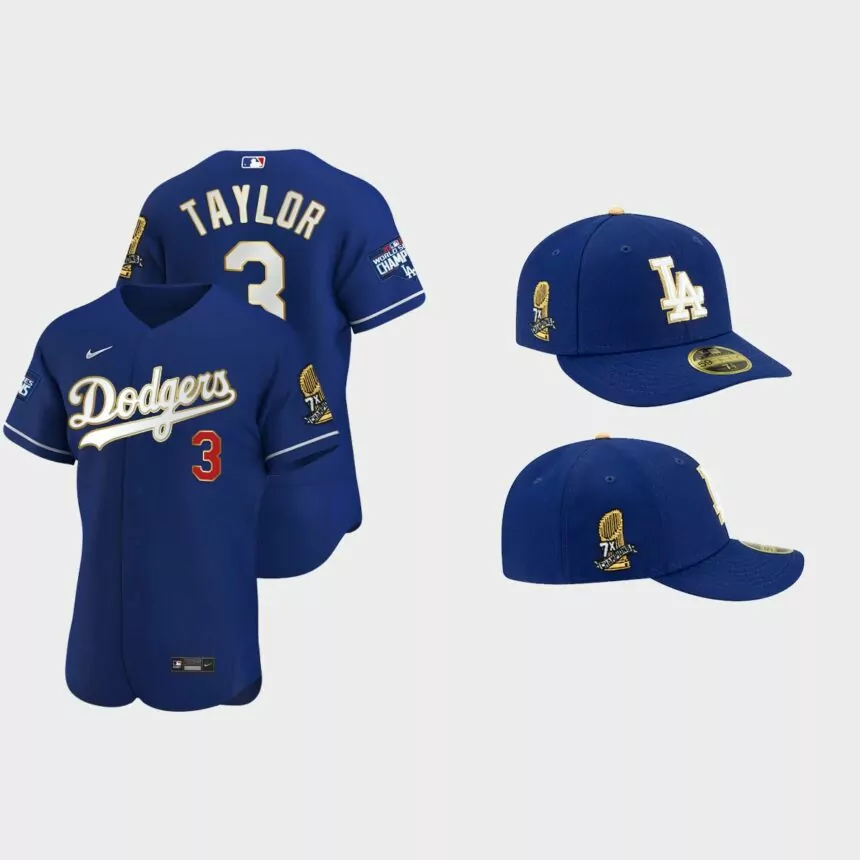 Chris Taylor Los Angeles Dodgers 7X Champs Trophy Jersey Cap Jersey – Royal