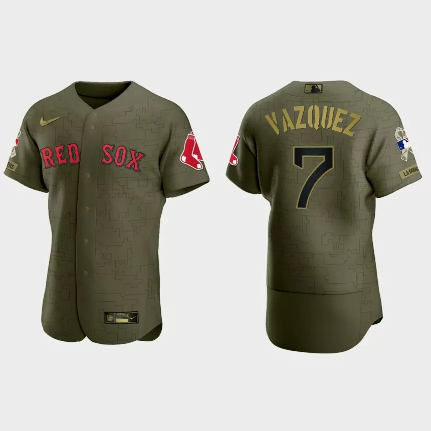 Christian Vazquez Boston Red Sox 2021 Salute to Service Digital Camo Jersey – Green