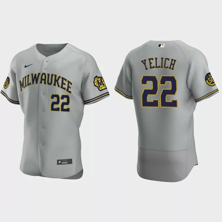 Christian Yelich #22 Milwaukee Brewers Gray Authentic 50th Anniversary 2020 Road Jersey