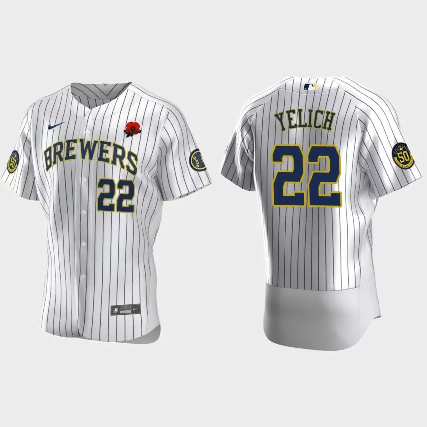 Christian Yelich Milwaukee Brewers 2021 Memorial Day Authentic Jersey – White
