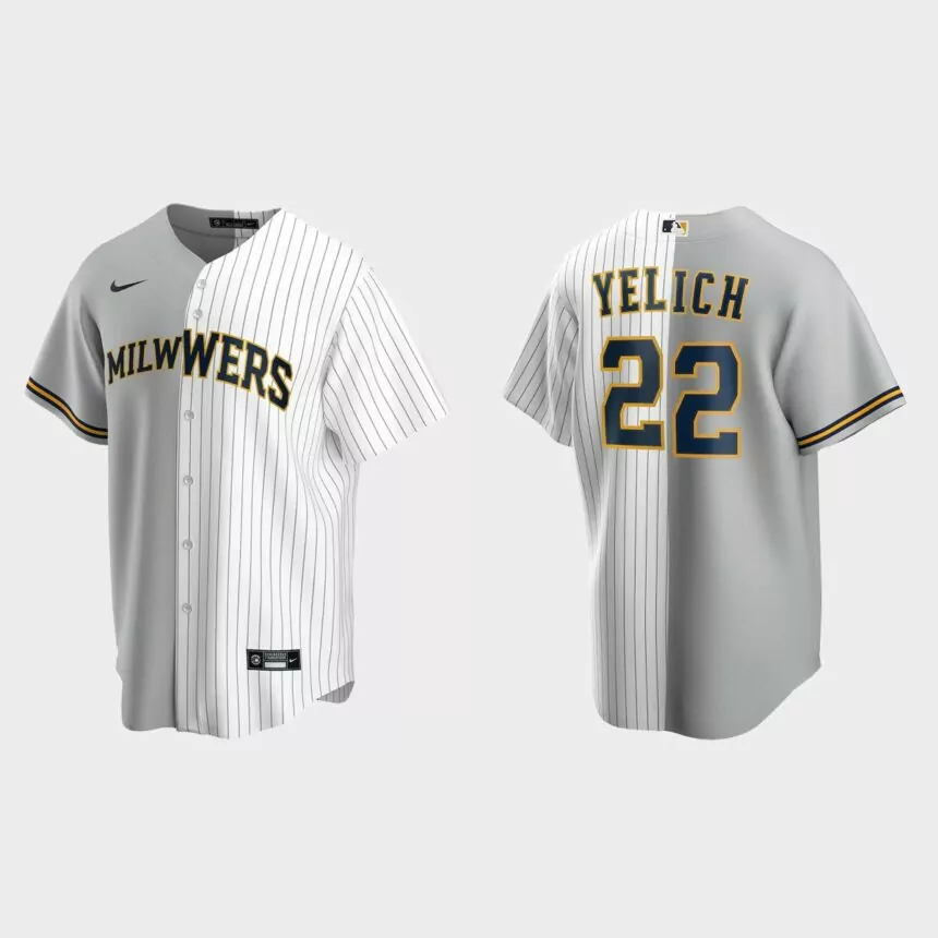 Christian Yelich Milwaukee Brewers Split Replica Jersey – Gray White