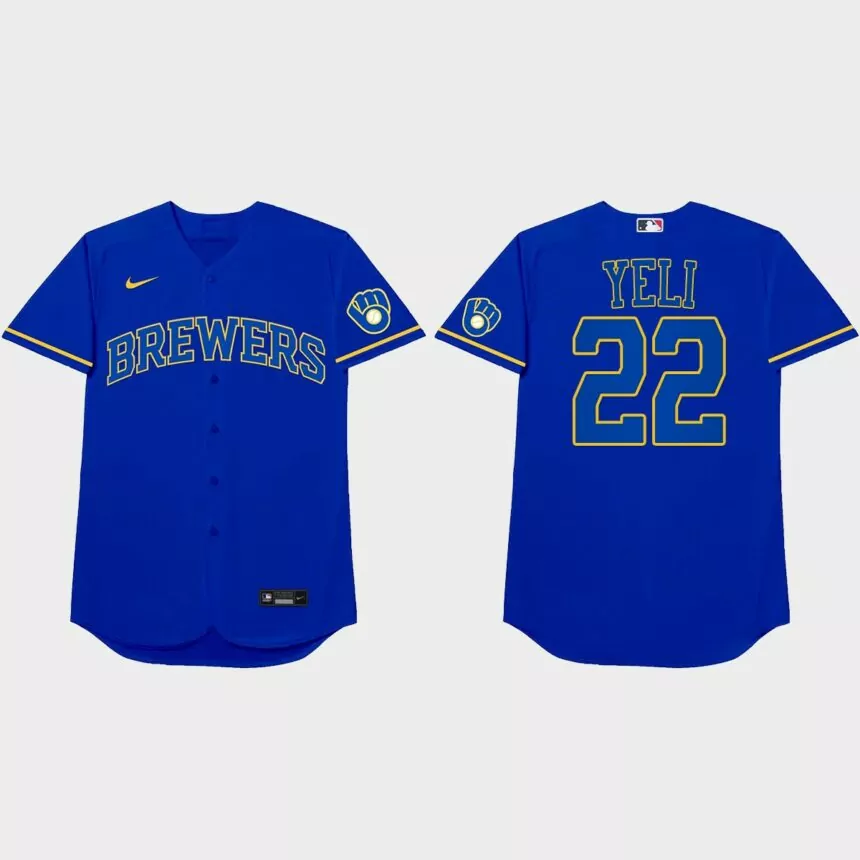 Christian Yelich Nickname Brewers 2021 Players’ Weekend Yeli Jersey – Royal