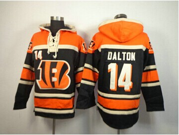 Cincinnati Bengals #14 Andy Dalton Orange Sawyer Hooded Sweatshirt Stitched Jersey