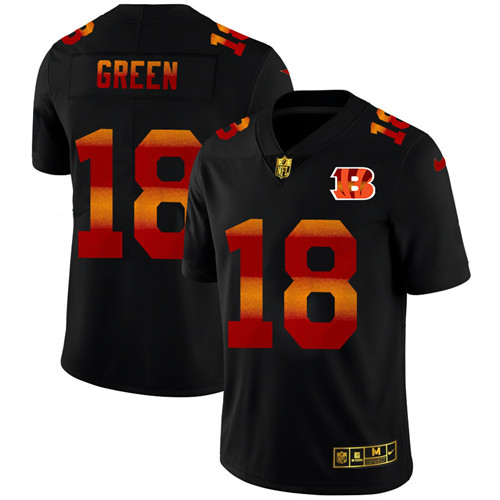 Cincinnati Bengals #18 A.J. Green Men's Black Nike Red Orange Stripe Vapor Limited NFL Jersey