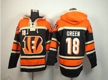 Cincinnati Bengals #18 A.J. Green Orange Sawyer Hooded Sweatshirt Stitched Jersey