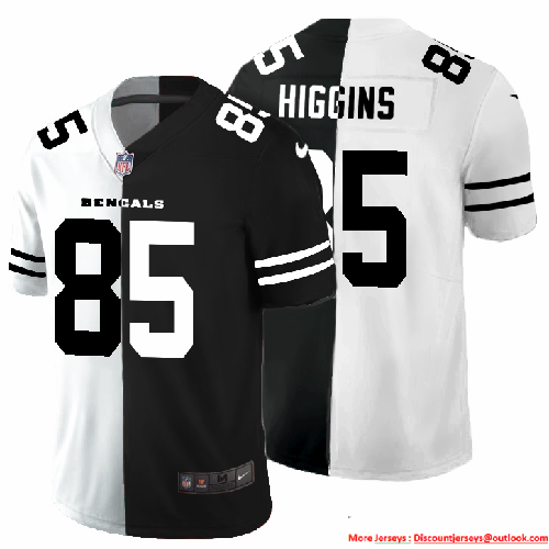 Cincinnati Bengals #85 Tee Higgins Men's Black V White Peace Split Nike Vapor Untouchable Limited NFL Jersey