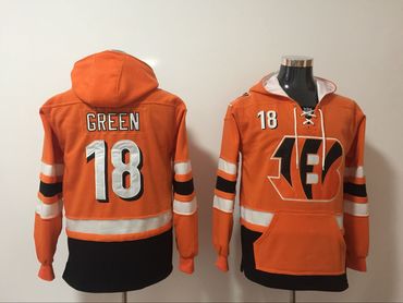 Cincinnati Bengals 18 A. J. Green Orange All Stitched Hooded Sweatshirt