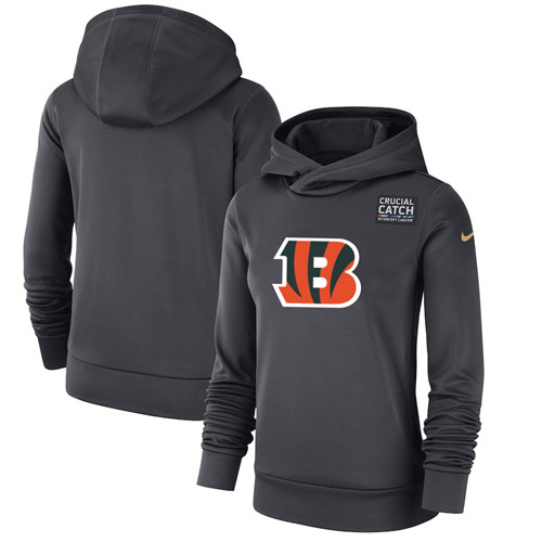 Cincinnati Bengals Anthracite Women's Nike Crucial Catch Performance Hoodie