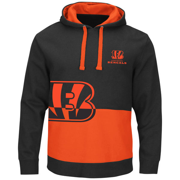 Cincinnati Bengals Black & Orange Split All Stitched Hooded Sweatshirt