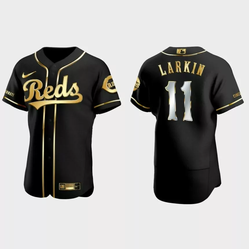 Cincinnati Reds #11 Barry Larkin Golden Edition Authentic Jersey – Black