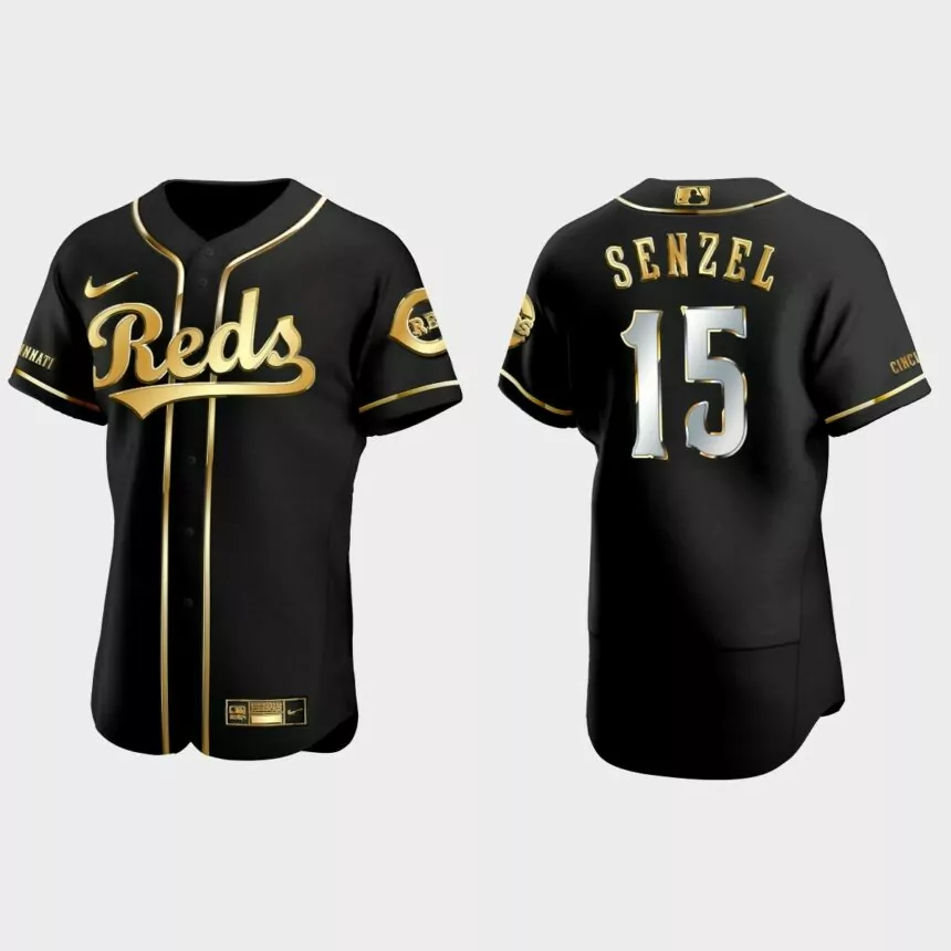 Cincinnati Reds #15 Nick Senzel Golden Edition Authentic Jersey – Black
