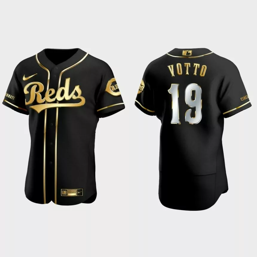 Cincinnati Reds #19 Joey Votto Golden Edition Authentic Jersey – Black