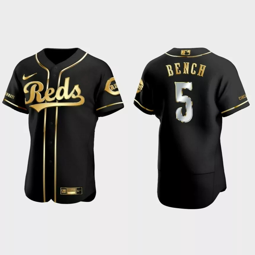 Cincinnati Reds #5 Johnny Bench Golden Edition Authentic Jersey – Black