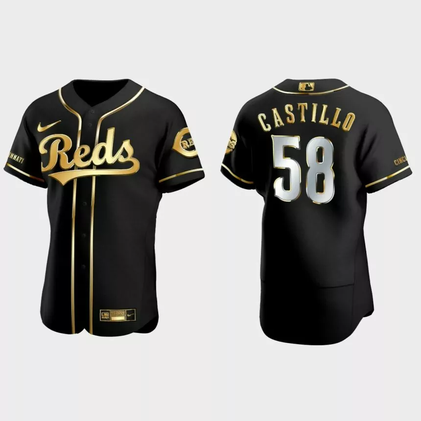 Cincinnati Reds #58 Luis Castillo Golden Edition Authentic Jersey – Black