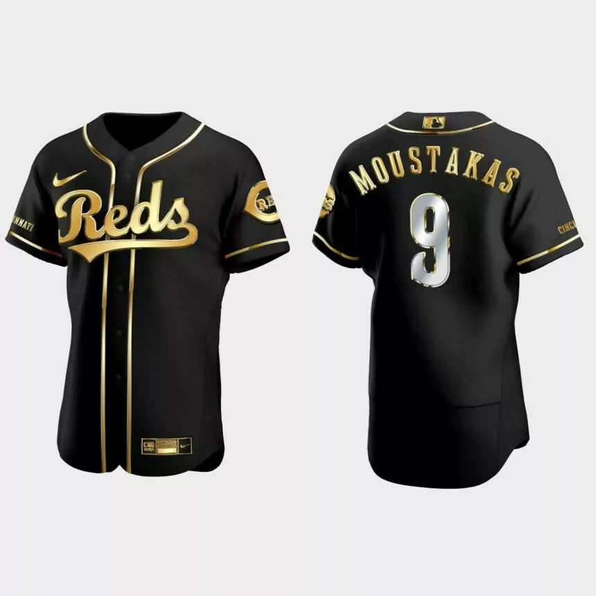 Cincinnati Reds #9 Mike Moustakas Golden Edition Authentic Jersey – Black
