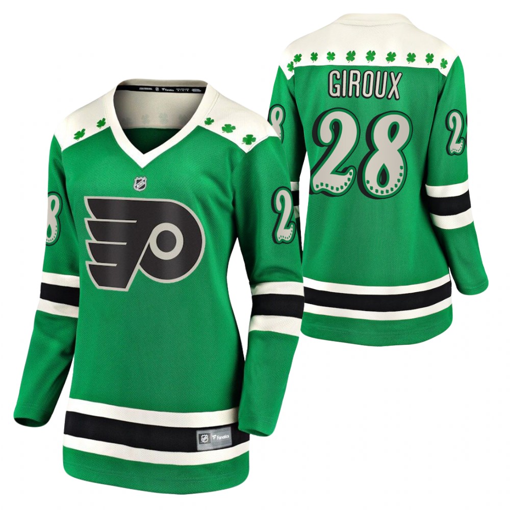 Claude Giroux #28 Flyers 2021 St. Patrick's Day Women Jersey Green