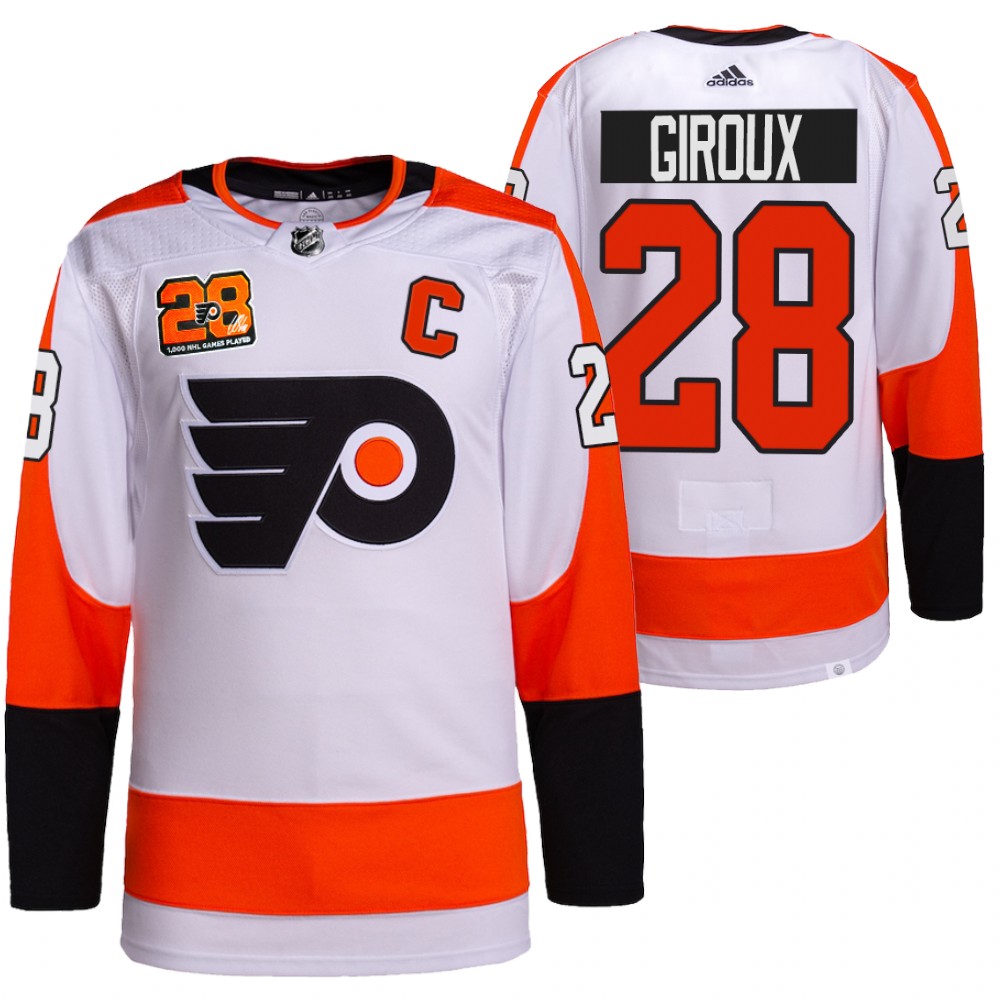 Claude Giroux Philadelphia Flyers White 1000 Games Patch Commemorative Edition Jersey