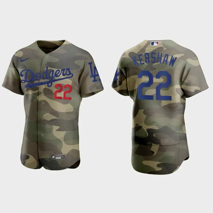 Clayton Kershaw Los Angeles Dodgers 2021 National Armed Forces Day Authentic Jersey – Camo