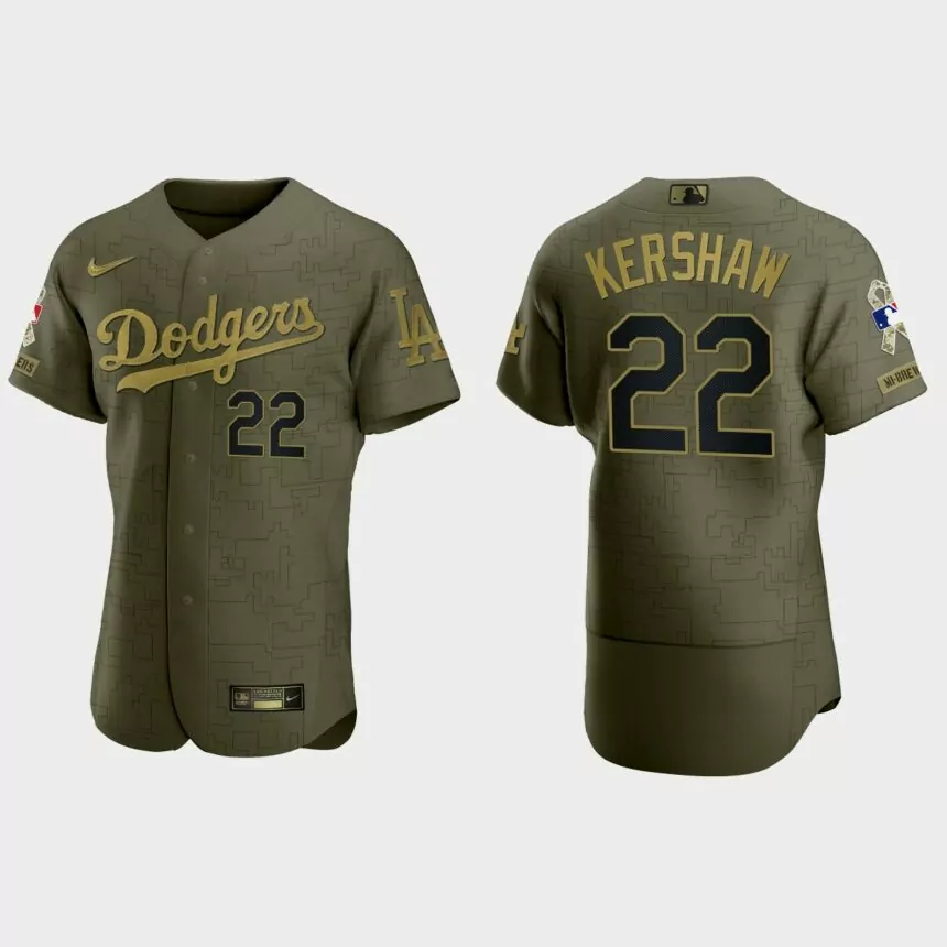 Clayton Kershaw Los Angeles Dodgers 2021 Salute to Service Digital Camo Jersey – Green