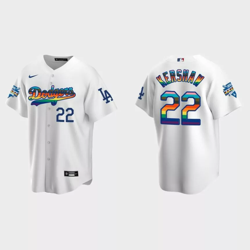 Clayton Kershaw Los Angeles Dodgers 2022 Pride Night LGBTQ Replica Jersey – White
