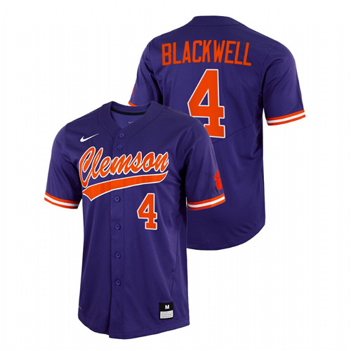 Clemson Tigers Benjamin Blackwell Men Purple College Baseball Full-Button Jersey