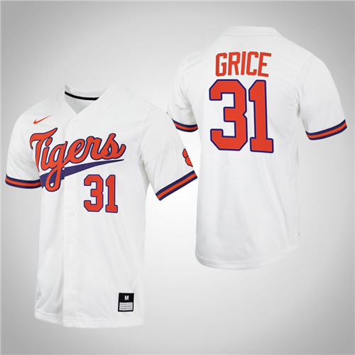 Clemson Tigers Caden Grice College Baseball Jersey White