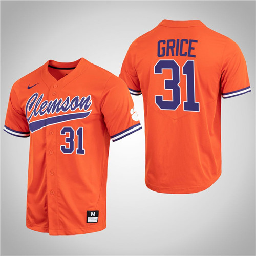 Clemson Tigers Caden Grice Full-Button College Baseball Jersey Orange