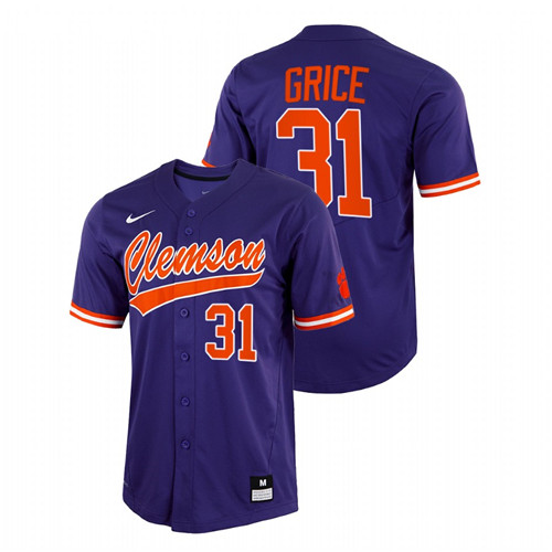 Clemson Tigers Caden Grice Men Purple College Baseball Full-Button Jersey