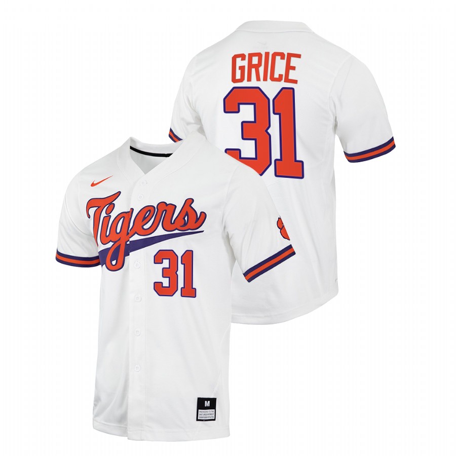 Clemson Tigers Caden Grice Men White College Baseball Jersey