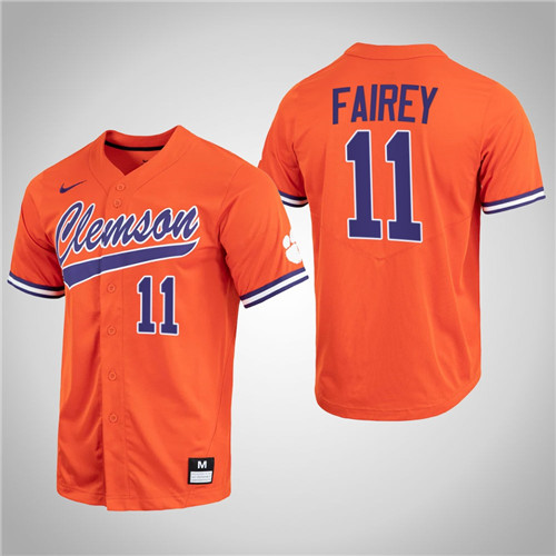 Clemson Tigers Chad Fairey Full-Button College Baseball Jersey Orange