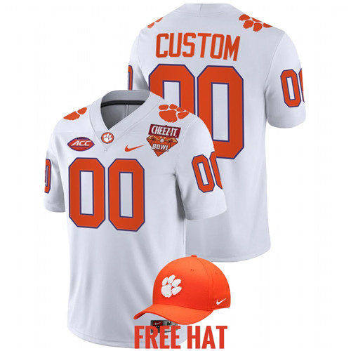Clemson Tigers Custom 2021 Cheez-It Bowl White Jersey Free Hat
