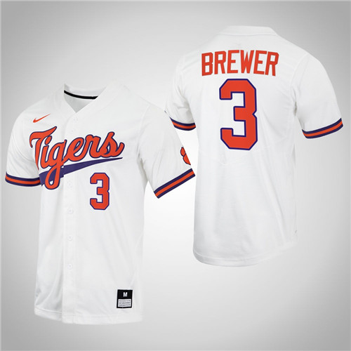 Clemson Tigers Dylan Brewer College Baseball Jersey White