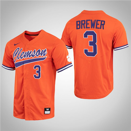 Clemson Tigers Dylan Brewer Full-Button College Baseball Jersey Orange