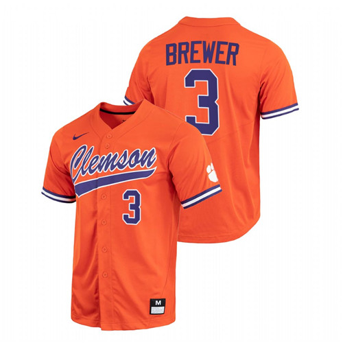 Clemson Tigers Dylan Brewer Men Orange College Baseball Full-Button Jersey