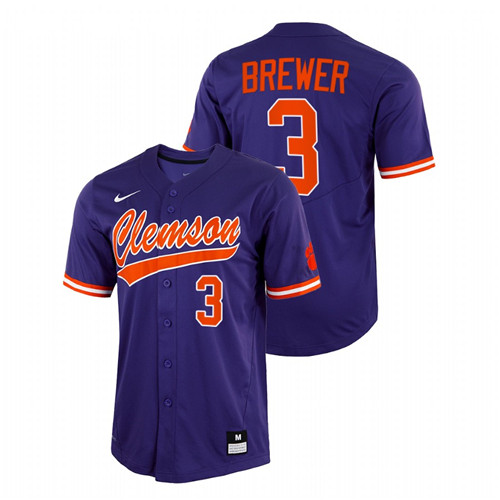 Clemson Tigers Dylan Brewer Men Purple College Baseball Full-Button Jersey
